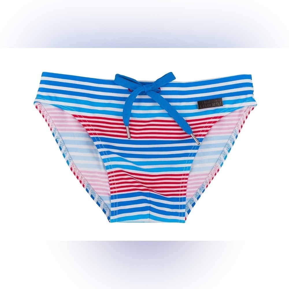 Andrew Christian • Men’s Striped Swim Briefs – Red, White & Blue, Size X S, NWT